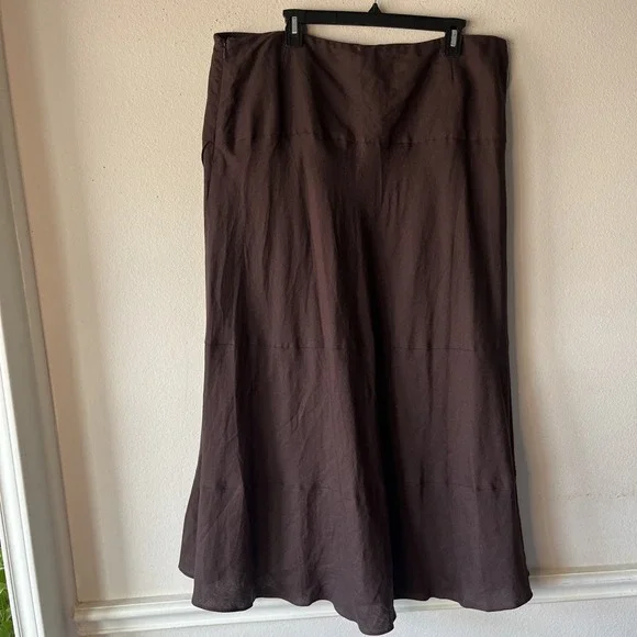 NY Collection Woman Linen Blend Asymmetrical Flowy Lagenlook Brown Skirt 1X - Picture 7 of 11